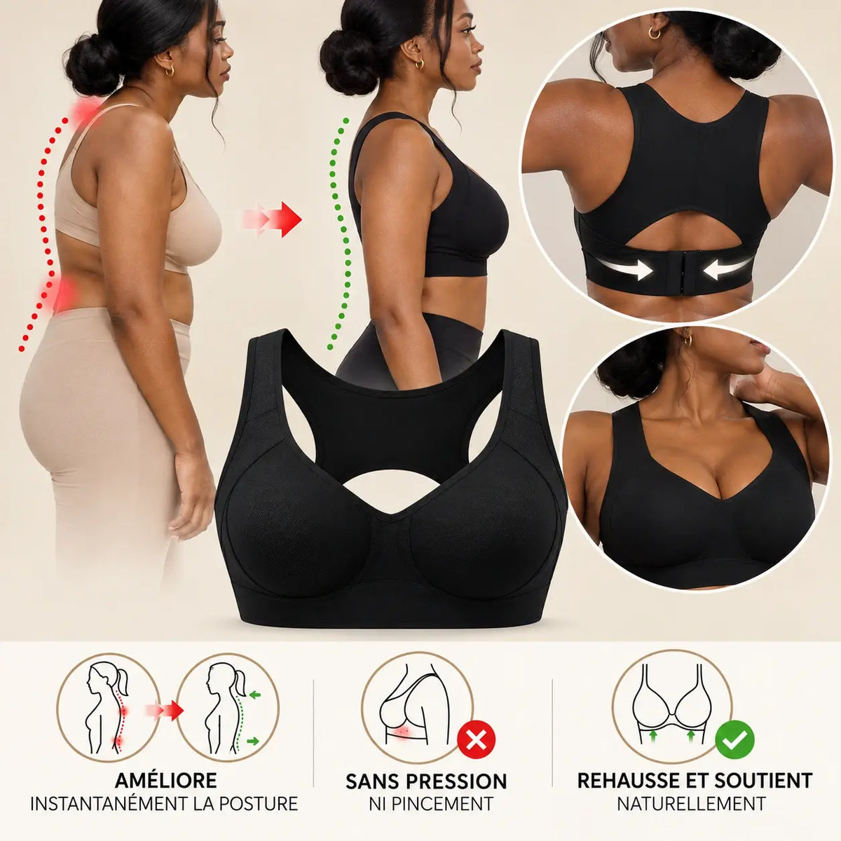 Soutien-gorge 2-en-1 — Maintien de la poitrine & soutien de la posture.
